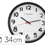 Horloge q-connect murale plastique design actuel numéros noirs fond blanc 1 pile aa non fournie diamètre 34cm noir