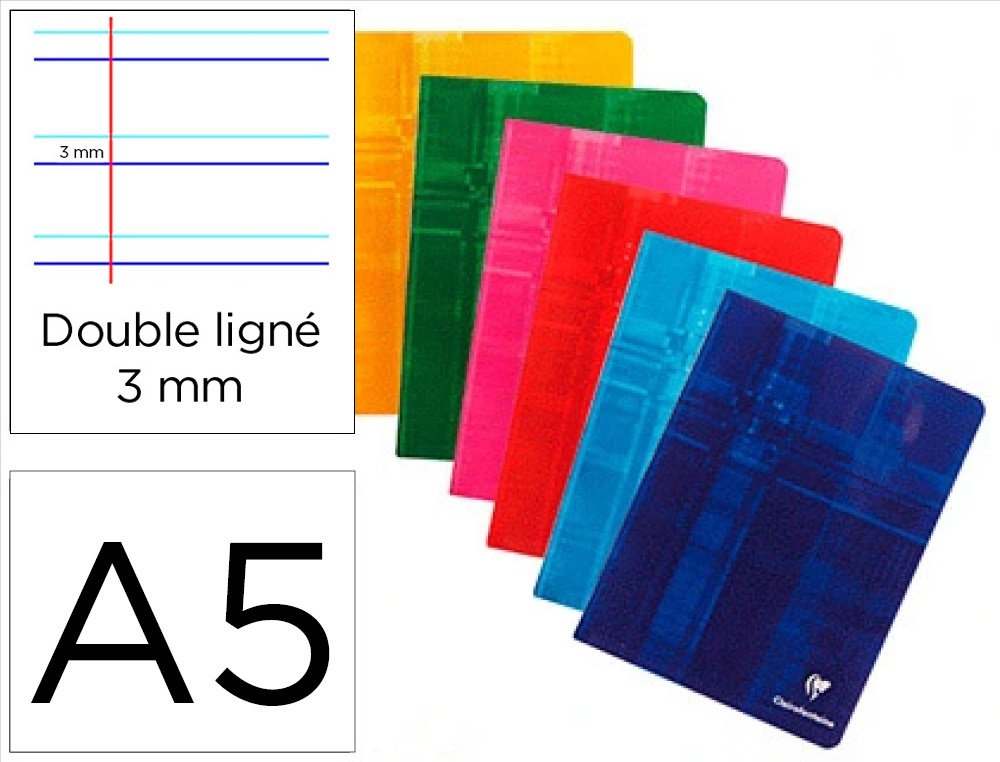 Cahier piqué clairefontaine écriture pour enfants a5+ 17x22cm 32 pages 90g double ligne 3mm verticale marge