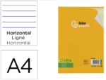 Bloc-notes liderpapel encollé a4 210x297mm 50f 60g/m2 ligné marge feuilles jaunes
