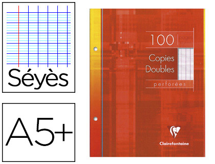 Copie double clairefontaine a5+ 170x220mm papier vélin velouté 100p 90g séyès perforées étui verni