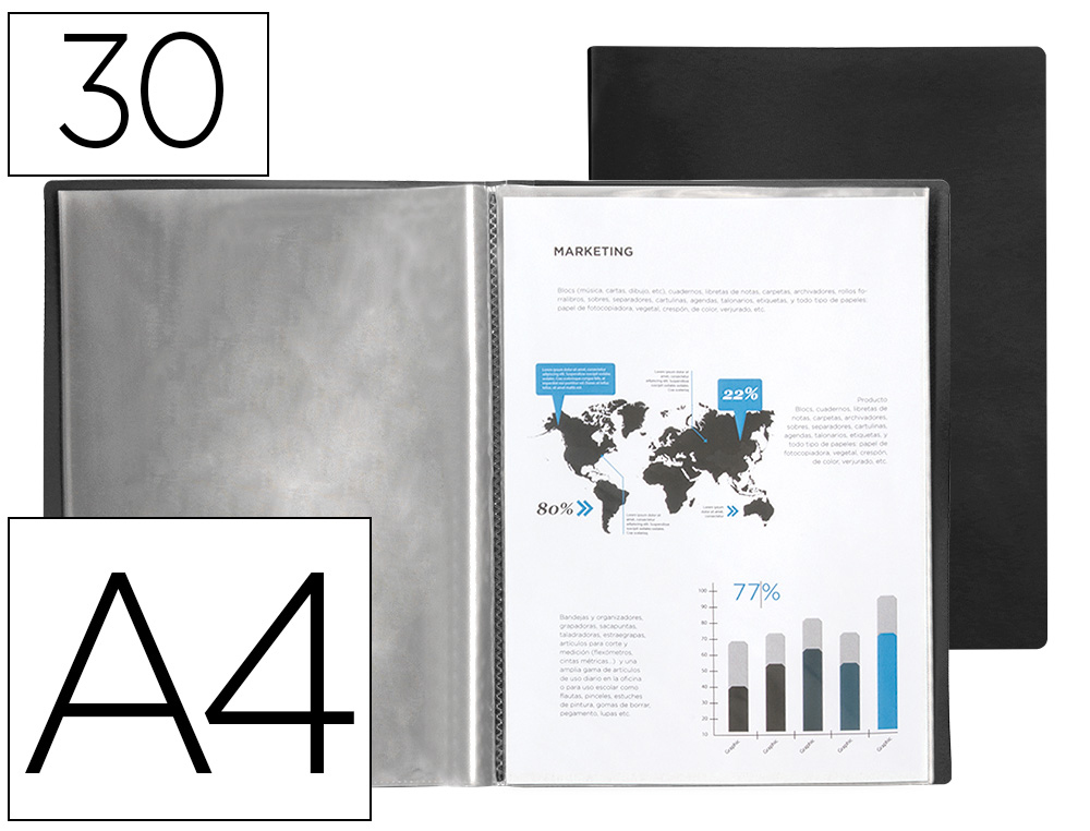 923036g-1.jpg Protège-documents liderpapel polypropylène couverture flexible 30 pochettes fixes a4 210x297mm noir opaque – Image 1