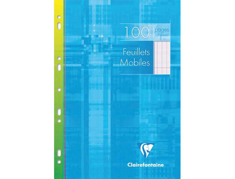Feuillet mobile clairefontaine a4 210x297mm papier vélin velouté 100 pages 90g séyès perforé coloris blanc