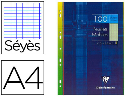 Feuillet mobile clairefontaine a4 210x297mm papier vélin velouté 100 pages 90g séyès perforé coloris vert