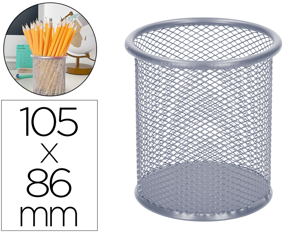 924221g-1.jpg Pot à crayons q-connect maille métallique hauteur 105mm diamètre 86mm coloris argent – Image 1