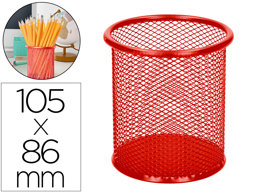 924222g-1.jpg Pot à crayons q-connect maille métallique hauteur 105mm diamètre 86mm coloris rouge – Image 1