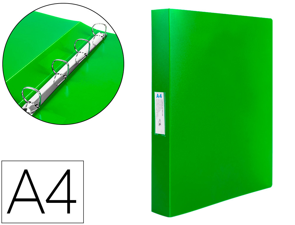 925627g-1.jpg Classeur liderpapel 4 anneaux 25mm a4 260x315mm polypropylène dos 40mm porte-cartes visite coloris vert translucide – Image 1