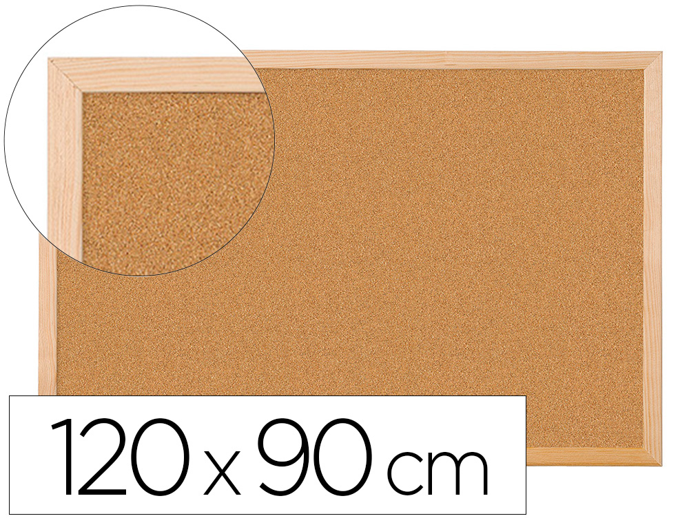 926220g-1.jpg Tableau liège q-connect mural cadre bois pin naturel 2 faces inclus 5 épingles mémo fixation mur épaisseur 1mm 120x90cm – Image 1