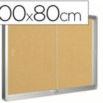Vitrine q-connect cadre aluminium fond liège portes coulissantes méthacrylate serrure fixation mur 9f a4 100x80x6cm