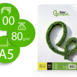 Papier écriture liderpapel a5 148x210mm blancheur extra opacité 80g/m2 paquet 100 feuilles