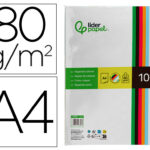 Papier couleur liderpapel multifonction a4 80g/m2 10 coloris assortis paquet 100 feuilles