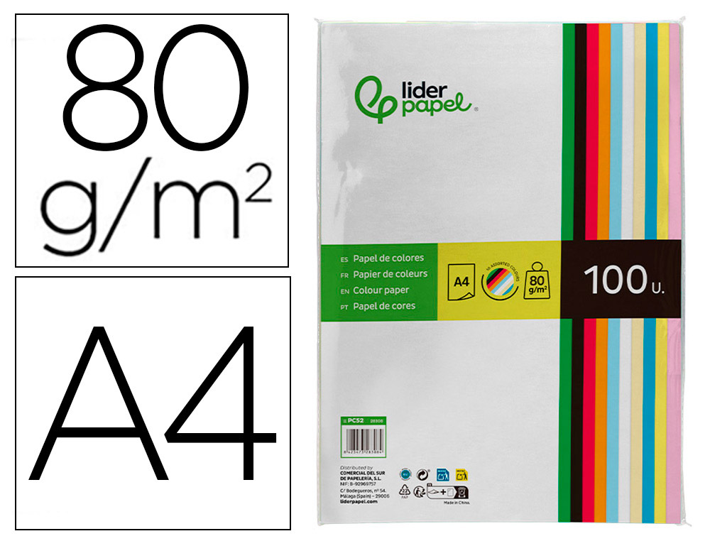 928308g-1.jpg Papier couleur liderpapel multifonction a4 80g/m2 10 coloris assortis paquet 100 feuilles – Image 1