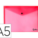 Pochette enveloppe liderpapel polypropylène 180 microns a5 210x148mm 50f fermeture bouton résistant transparent rouge