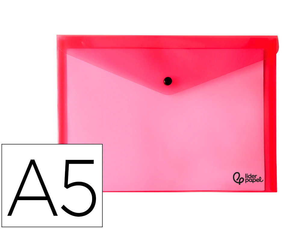 928980g-1.jpg Pochette enveloppe liderpapel polypropylène 180 microns a5 210x148mm 50f fermeture bouton résistant transparent rouge – Image 1