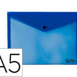 Pochette enveloppe liderpapel polypropylène 180 microns a5 210x148mm 50f fermeture bouton résistant transparent bleu