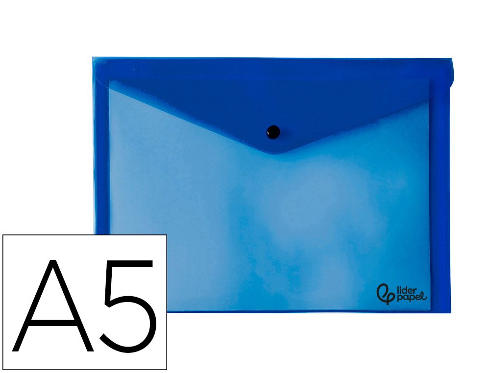 928981g-1.jpg Pochette enveloppe liderpapel polypropylène 180 microns a5 210x148mm 50f fermeture bouton résistant transparent bleu – Image 1
