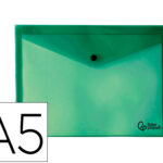 Pochette enveloppe liderpapel polypropylène 180 microns a5 210x148mm 50f fermeture bouton résistant transparent vert