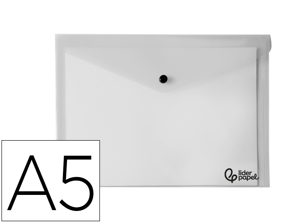 928983g-1.jpg Pochette enveloppe liderpapel polypropylène 180 microns a5 210x148mm 50f fermeture bouton résistant transparent – Image 1