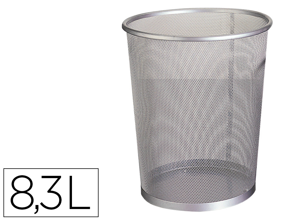 929623g-1.jpg Corbeille à papier q-connect maille métallique forme circulaire 8.3l 235x260x190mm coloris argent – Image 1