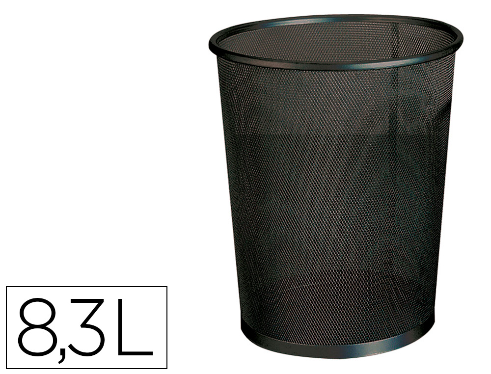 929624g-1.jpg Corbeille à papier q-connect maille métallique forme circulaire 8.3l 235x260x190mm coloris noir – Image 1