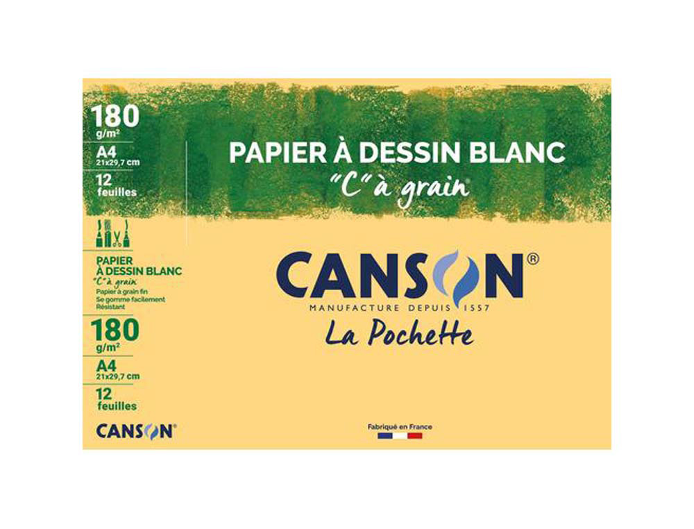 92980g-1.jpg Papier dessin canson c à grain crayon encre gouache feutre 180g a4 pochette 12f – Image 1