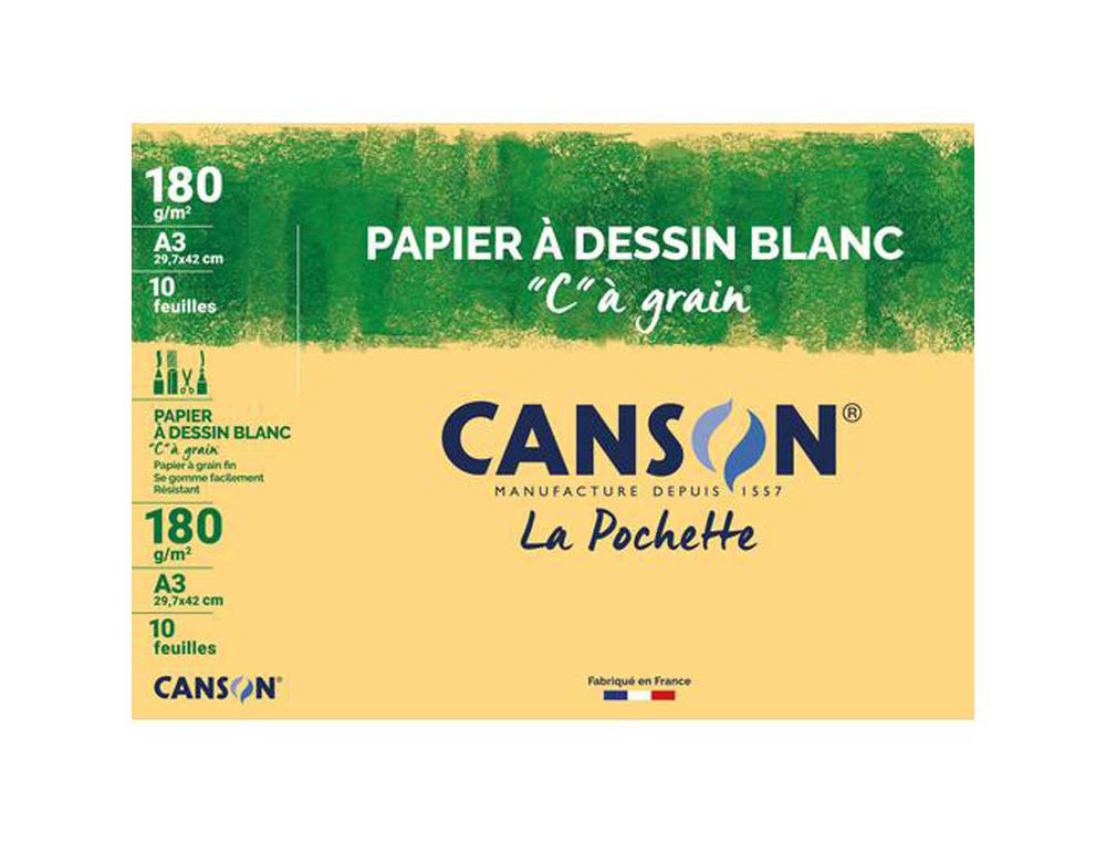 92981g-1.jpg Papier dessin canson c à grain crayon encre gouache feutre 180g a3 pochette 10f – Image 1