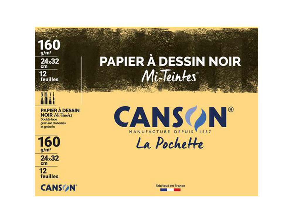 92992g-1.jpg Papier dessin canson mi-teintes 160g a4+ unicolore noir pochette 12f – Image 1
