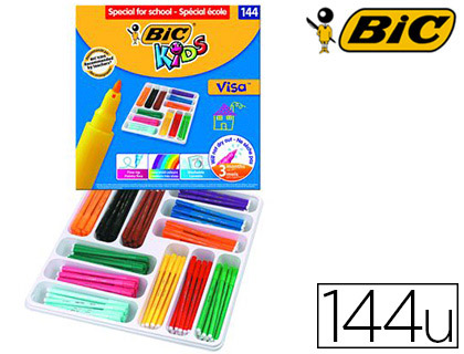 93108g-1.jpg Feutre bic kids visa coloriage encre lavable pointe bloquée ultra-résistante coffret scolaire 144 unités – Image 1