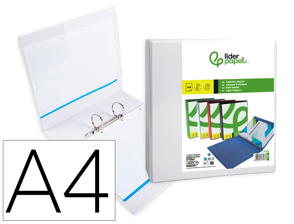 931326g-1.jpg Classeur kangourou liderpapel 2 anneaux 55mm 283x320mm document a4 plastique dos 70mm coloris blanc – Image 1