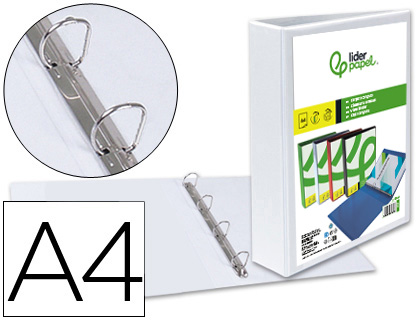 931327g-1.jpg Classeur kangourou liderpapel 4 anneaux 55mm 283x320mm document a4 plastique dos 70mm coloris blanc – Image 1
