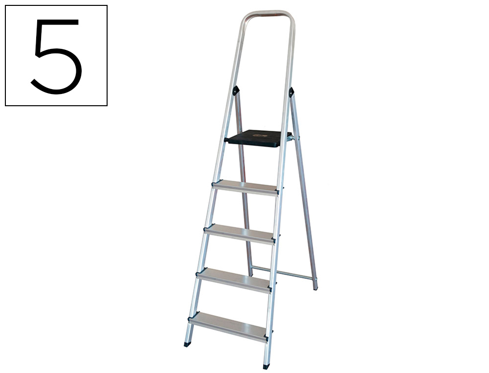 931968g-1.jpg Escabeau q-connect aluminium 450x850x1720mm 5 marches 4.75k g poids maximum supporté 150kg – Image 1