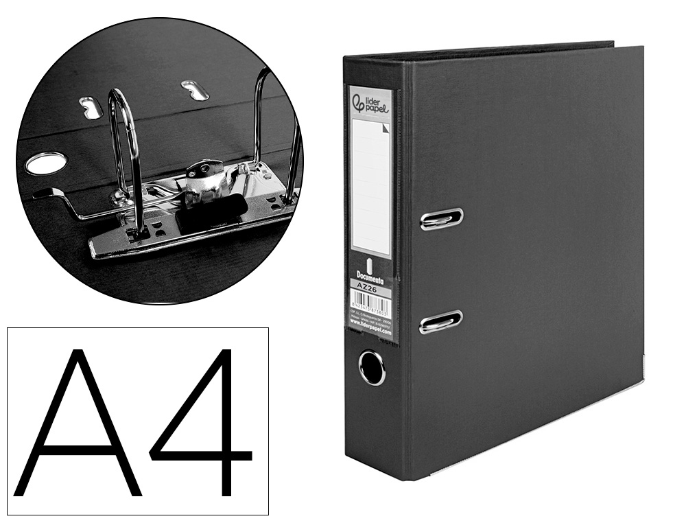 932054g-1.jpg Classeur levier liderpapel a4 documenta carton rembordé 1,9mm dos 75mm rado métallique coloris noir – Image 1
