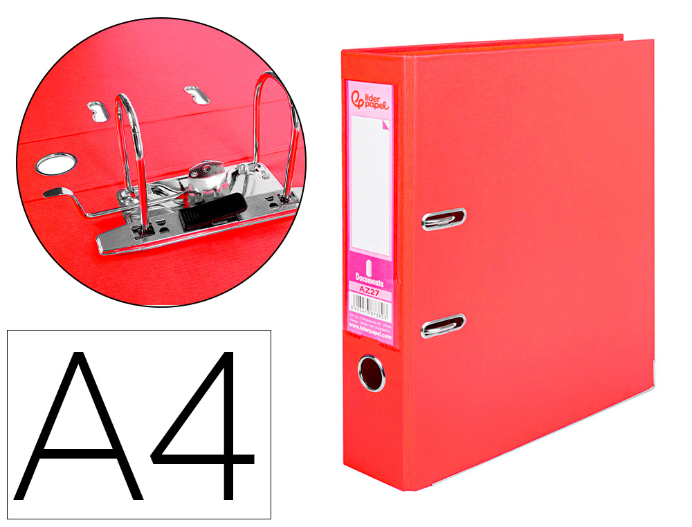 932057g-1.jpg Classeur levier liderpapel a4 documenta carton rembordé 1,9mm dos 75mm rado métallique coloris rouge – Image 1