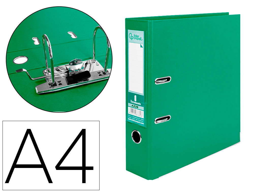 932058g-1.jpg Classeur levier liderpapel a4 documenta carton rembordé 1,9mm dos 75mm rado métallique coloris vert – Image 1