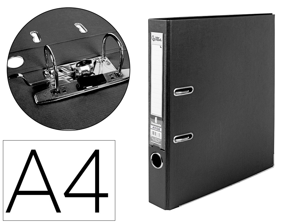 932060g-1.jpg Classeur levier liderpapel a4 documenta carton rembordé 1,9mm dos 52mm rado métallique coloris noir – Image 1
