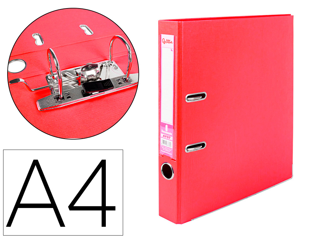 932063g-1.jpg Classeur levier liderpapel a4 documenta carton rembordé 1,9mm dos 52mm rado métallique coloris rouge – Image 1