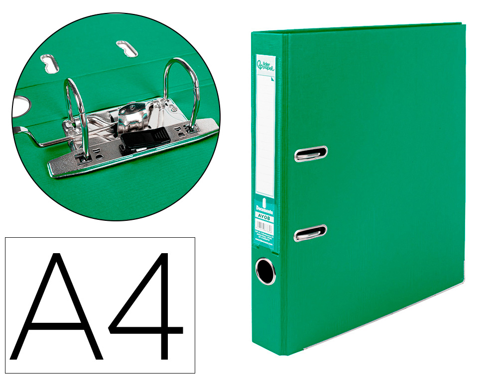 932064g-1.jpg Classeur levier liderpapel a4 documenta carton rembordé 1,9mm dos 52mm rado métallique coloris vert – Image 1