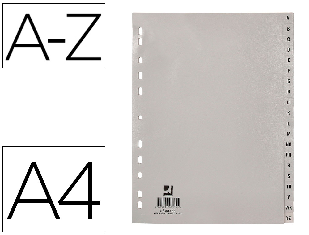 932580g-1.jpg Intercalaire q-connect pp 20/ 100e a4 225x297mm multiperforé alphabet gravé onglets coloris gris – Image 1