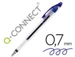 Stylo-bille q-connect transparent trait 0.4mm pointe moyenne 0.7mm encre douce grip caoutchouc coloris bleu