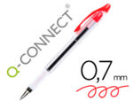 Stylo-bille q-connect transparent trait 0.4mm pointe moyenne 0.7mm encre douce grip caoutchouc coloris rouge
