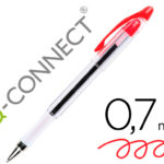 Stylo-bille q-connect transparent trait 0.4mm pointe moyenne 0.7mm encre douce grip caoutchouc coloris rouge