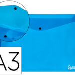 Pochette enveloppe liderpapel polypropylène 180 microns a3 420x297mm 50f fermeture bouton résistant transparent bleu