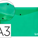 Pochette enveloppe liderpapel polypropylène 180 microns a3 420x297mm 50f fermeture bouton résistant transparent vert