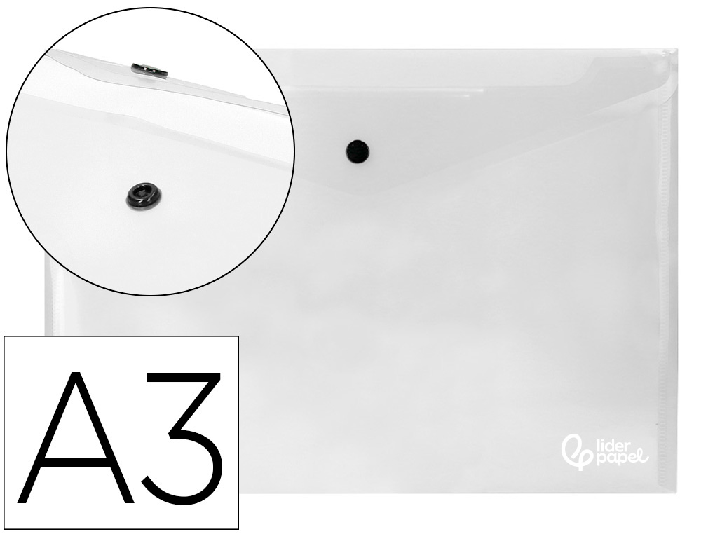 932839g-1.jpg Pochette enveloppe liderpapel polypropylène 180 microns a3 420x297mm 50f fermeture bouton résistant transparent – Image 1