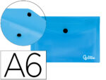 Pochette enveloppe liderpapel polypropylène 180 microns a6 148x105mm 50f fermeture bouton transparent bleu