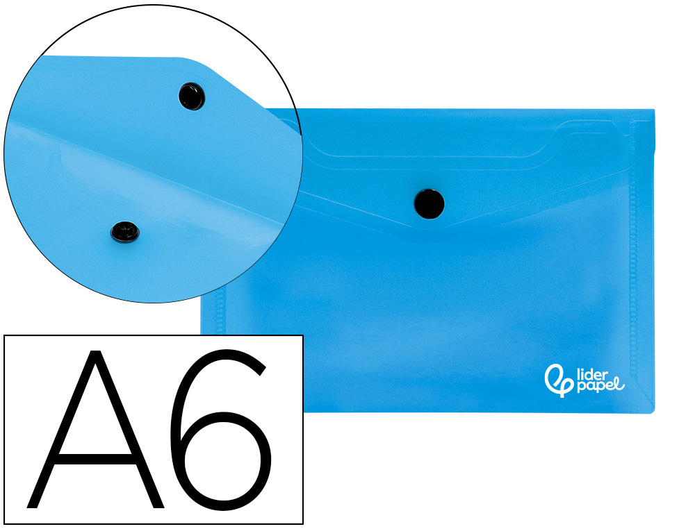 932842g-1.jpg Pochette enveloppe liderpapel polypropylène 180 microns a6 148x105mm 50f fermeture bouton transparent bleu – Image 1