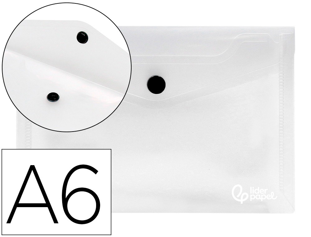 932844g-1.jpg Pochette enveloppe liderpapel polypropylène 180 microns a6 148x105mm 50f fermeture bouton transparent – Image 1