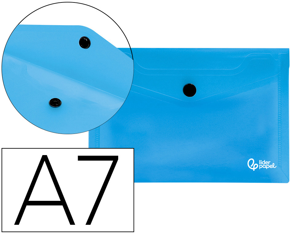 932848g-1.jpg Pochette enveloppe liderpapel polypropylène 180 microns a7 105x74mm 50f fermeture bouton résistant transparent bleu – Image 1