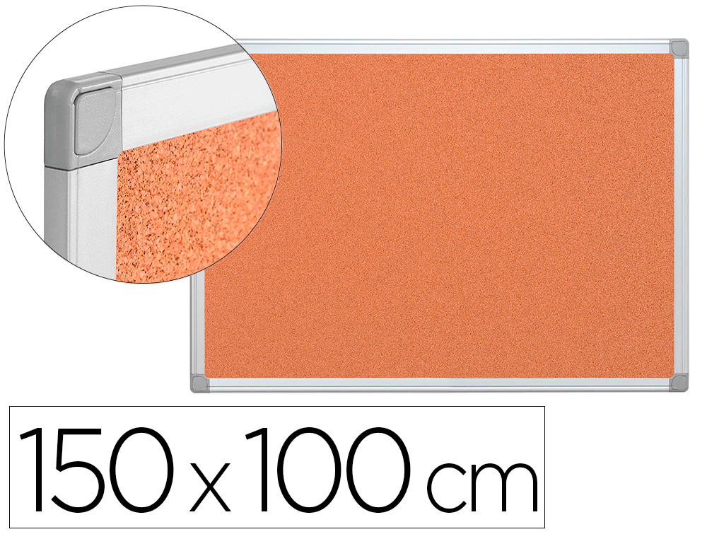 933667g-1.jpg Tableau liège q-connect mural cadre aluminium argenté mat coins plastiques fixation mur épaisseur 5mm 150x100cm – Image 1