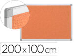 Tableau liège q-connect mural cadre aluminium argenté mat coins plastiques fixation mur épaisseur 5mm 200x100cm