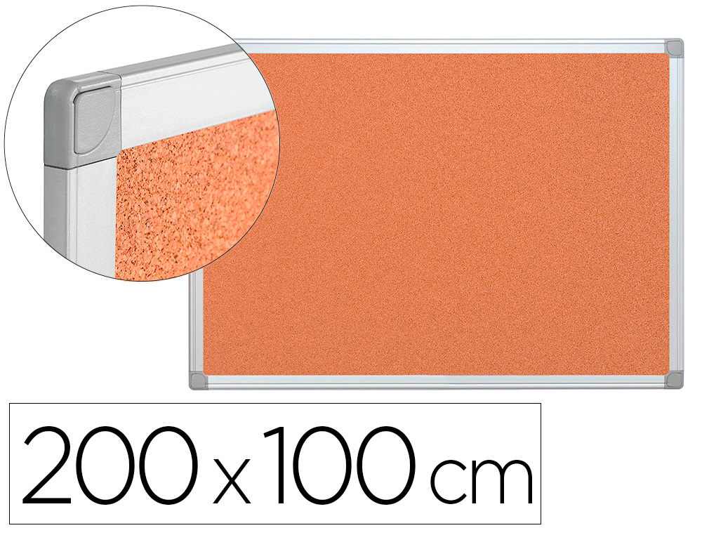 933668g-1.jpg Tableau liège q-connect mural cadre aluminium argenté mat coins plastiques fixation mur épaisseur 5mm 200x100cm – Image 1